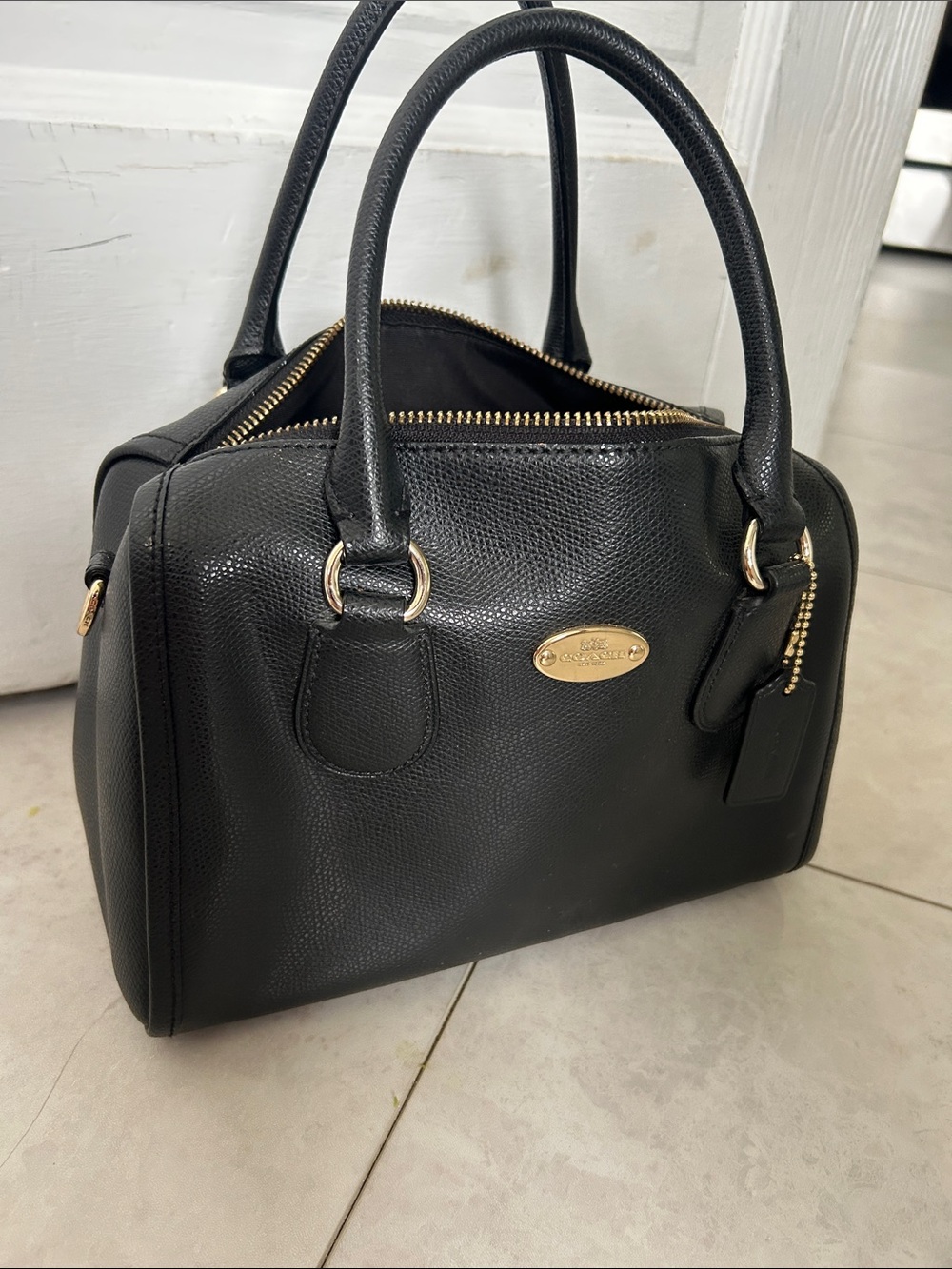 Coach Black Pebbled Leather Satchel with Gold-Tone Hardware